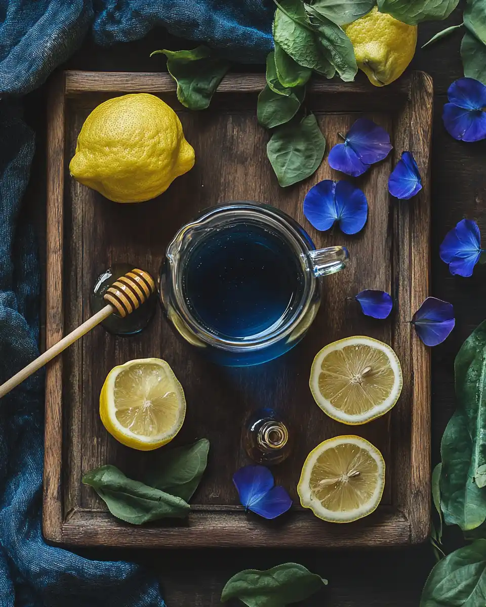 butterfly pea lemonade ingredients layout