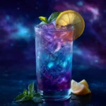 Galaxy Mocktail with lemon and mint, layered purple and blue drink