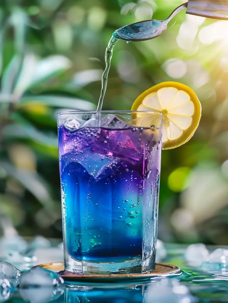 pouring lemonade into glass for galaxy mocktail base
