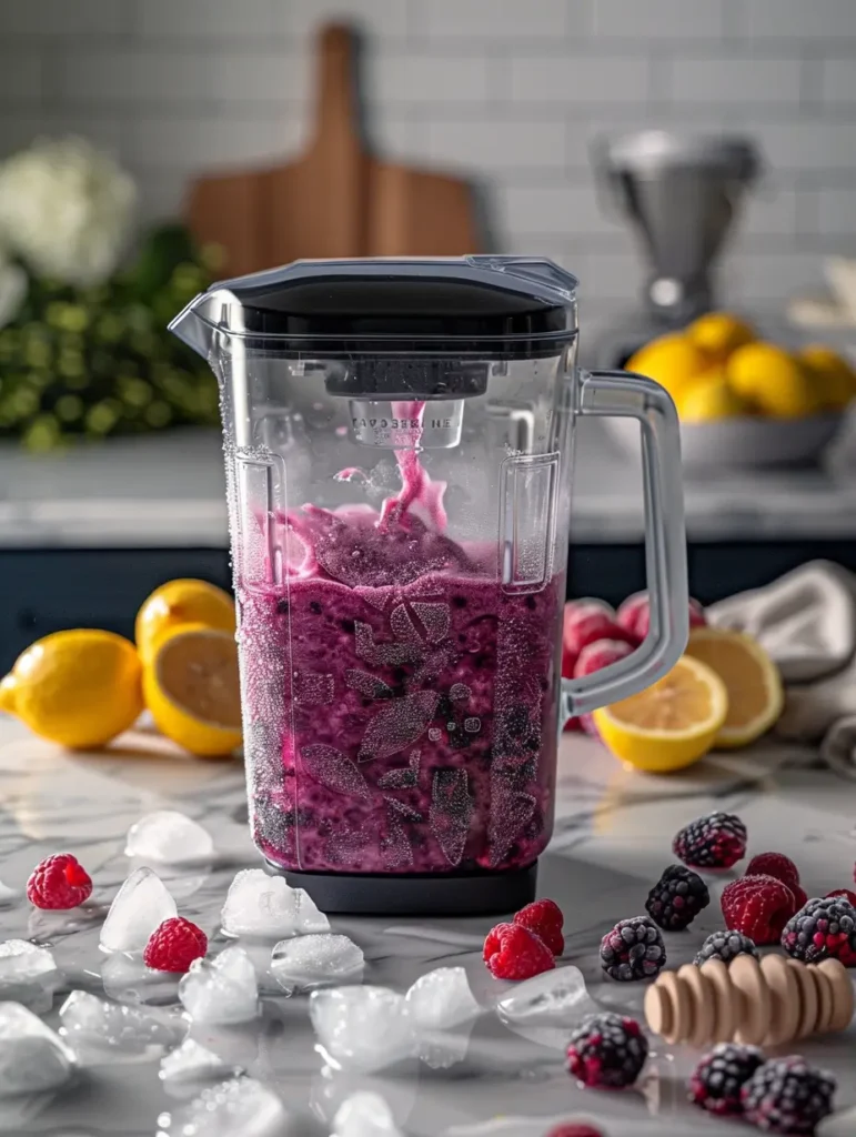 blending electric berry lemonade into slushy texture