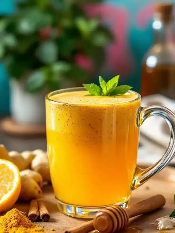 Zepbound drink recipe for weight loss with lemon, turmeric, and ginger in a glass mug