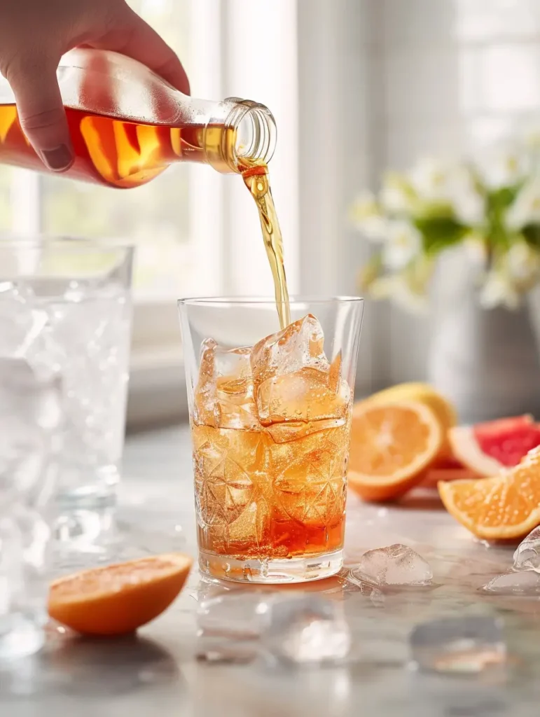 adding flavored syrup to italian soda mocktail glass