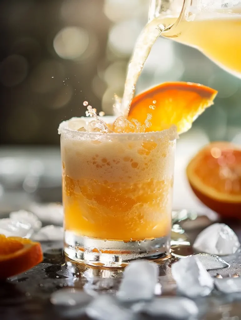 adding sparkling water to orange creamsicle mocktail