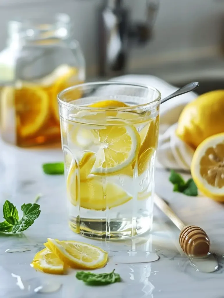 mixing lemon juice and sweetener for sparkling lemonade mocktail