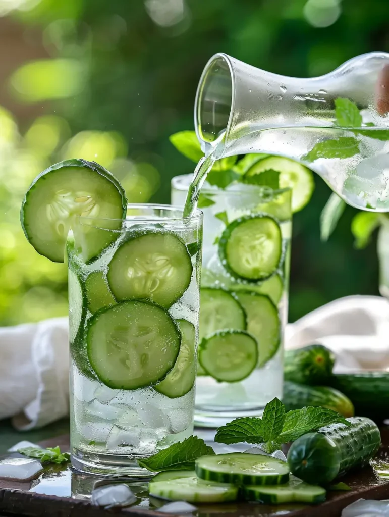 pouring cucumber lime agua fresca over ice