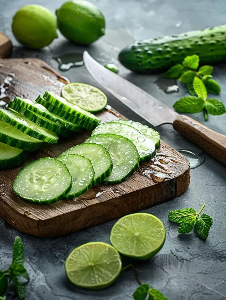 pouring cucumber lime agua fresca over ice