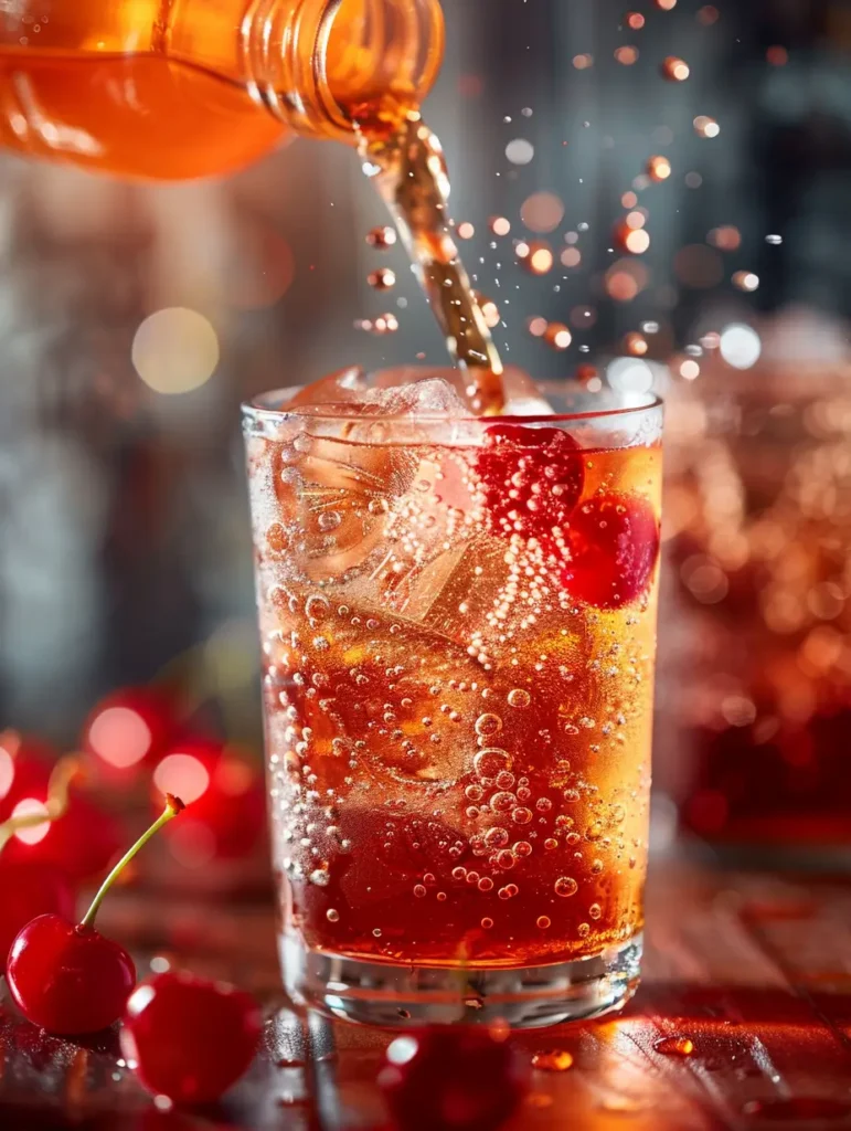 pouring ginger ale into shirley temple mocktail recipe