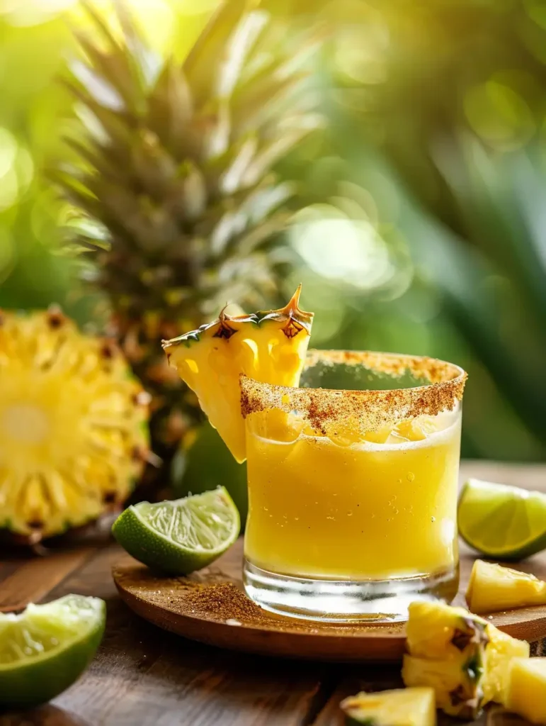 rimming glass with tajin for spicy pineapple ginger mocktail